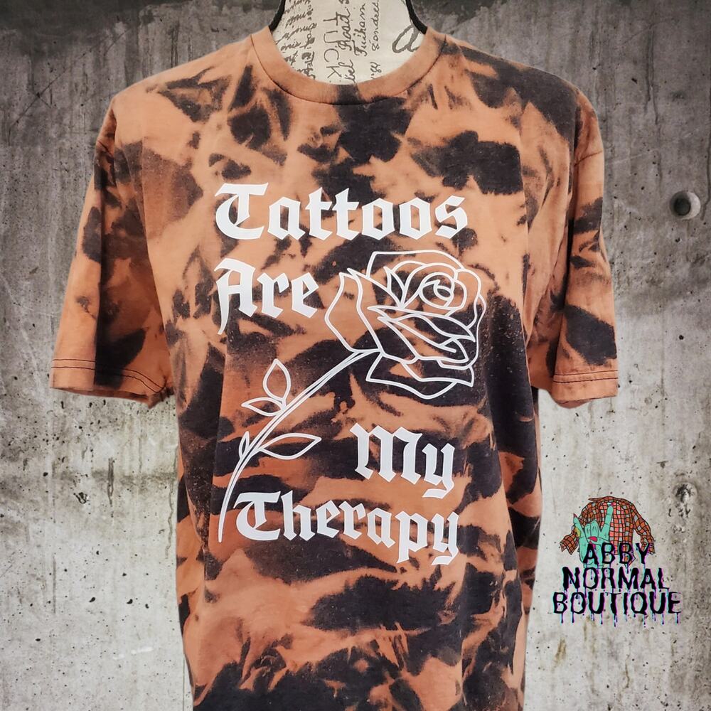 Tattoos Are My Therapy Custom Bleached Tee - Biker Shirt, Large